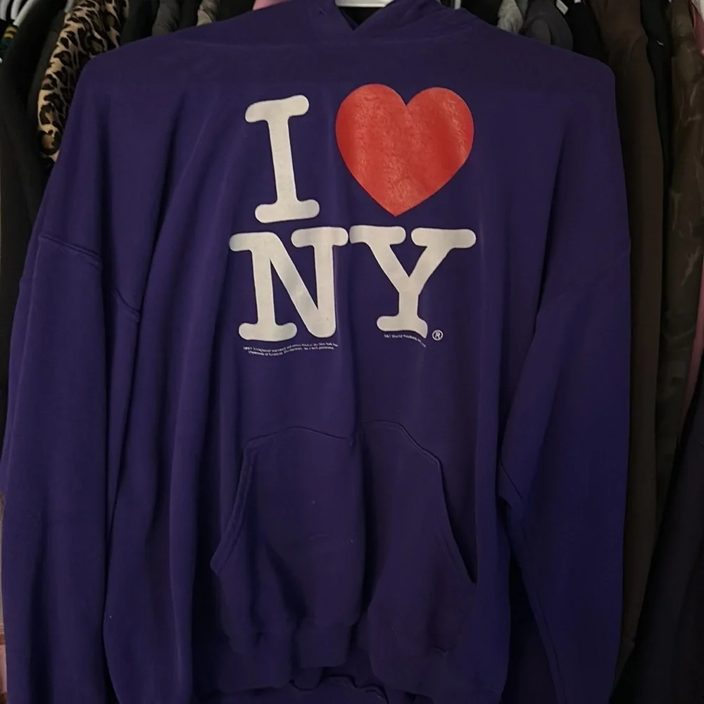 Vintage I Love New York Purple Streetwear Hoodie - Picture 1 of 4